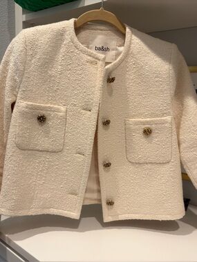 ba&sh Ivory Bouclé Buttoned Jacket
